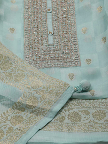 Zari Embroidered Organza Unstitched Suit Piece With Dupatta