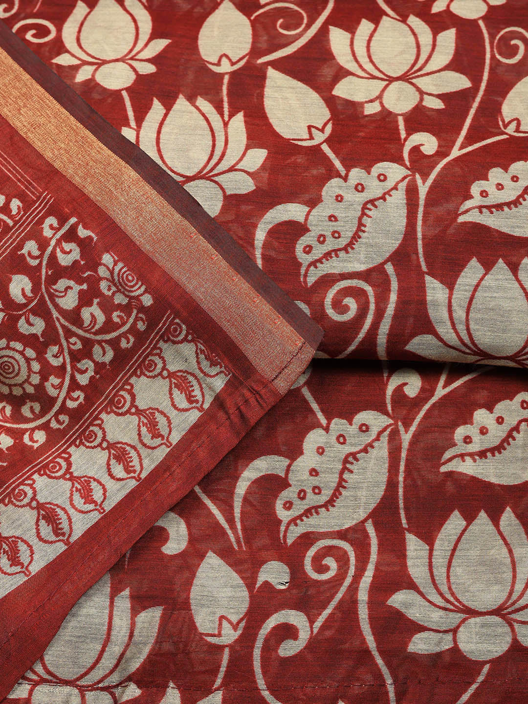 Printed Chanderi Unstitched Suit With Pant &amp; Dupatta