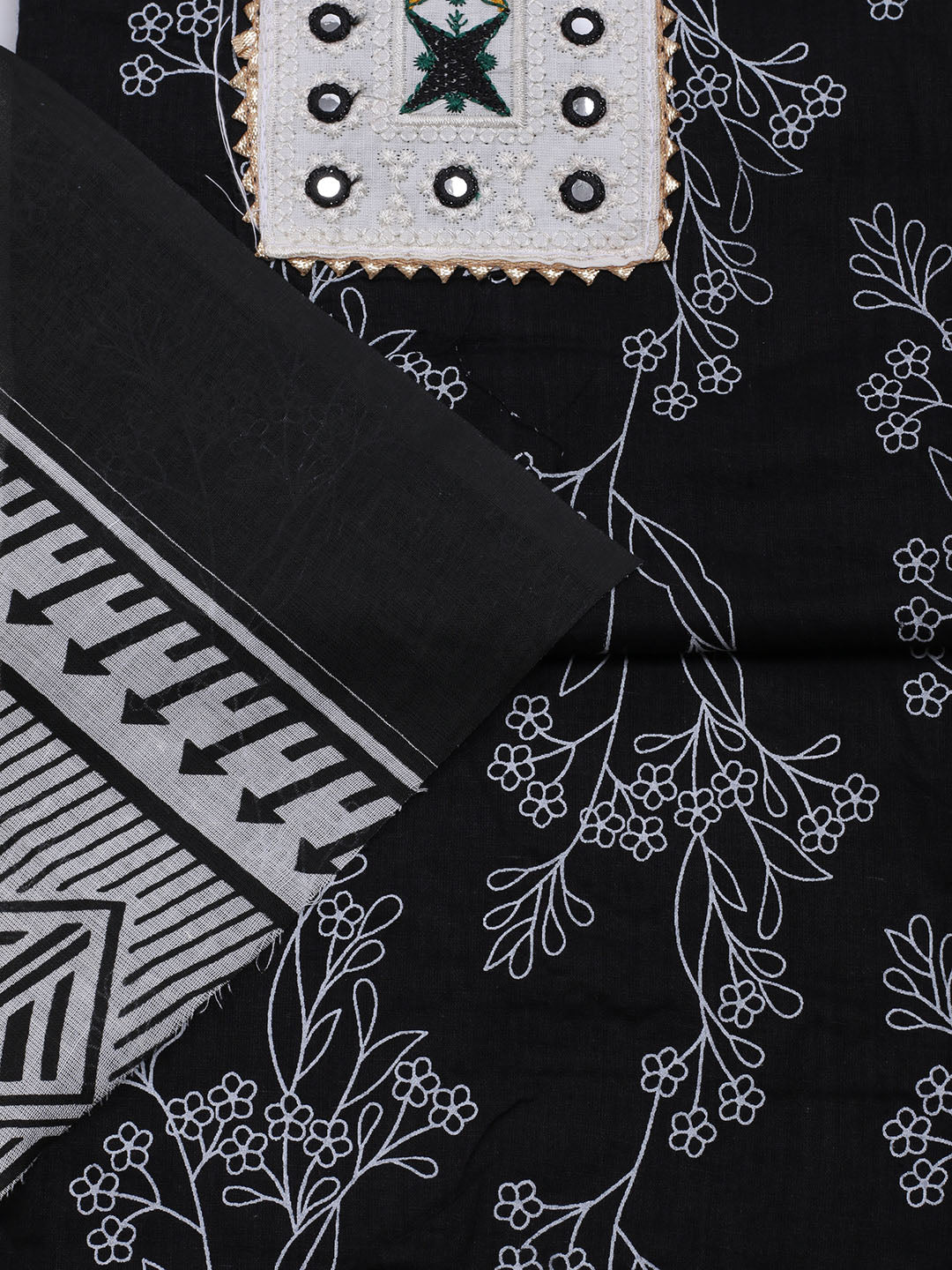 Printed Cotton Blend Unstitched Suit With Dupatta