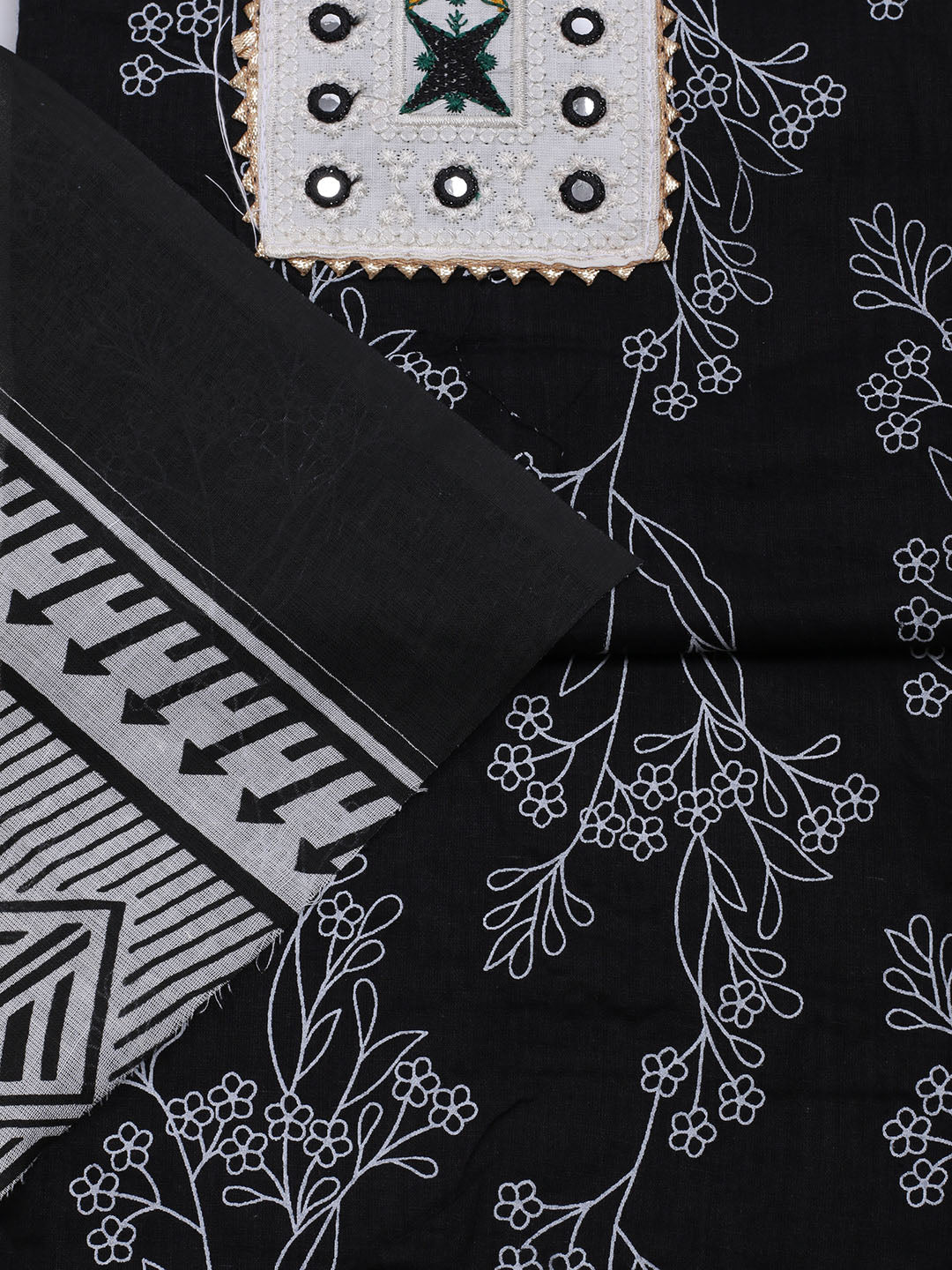 Printed Cotton Blend Unstitched Suit With Dupatta