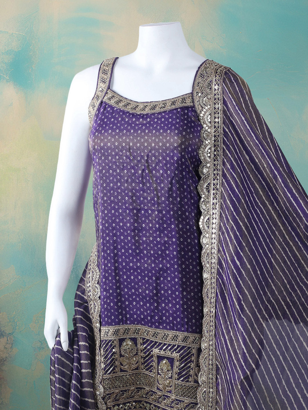 Woven Design Tissue Stitched Kurta With Pant &amp; Dupatta