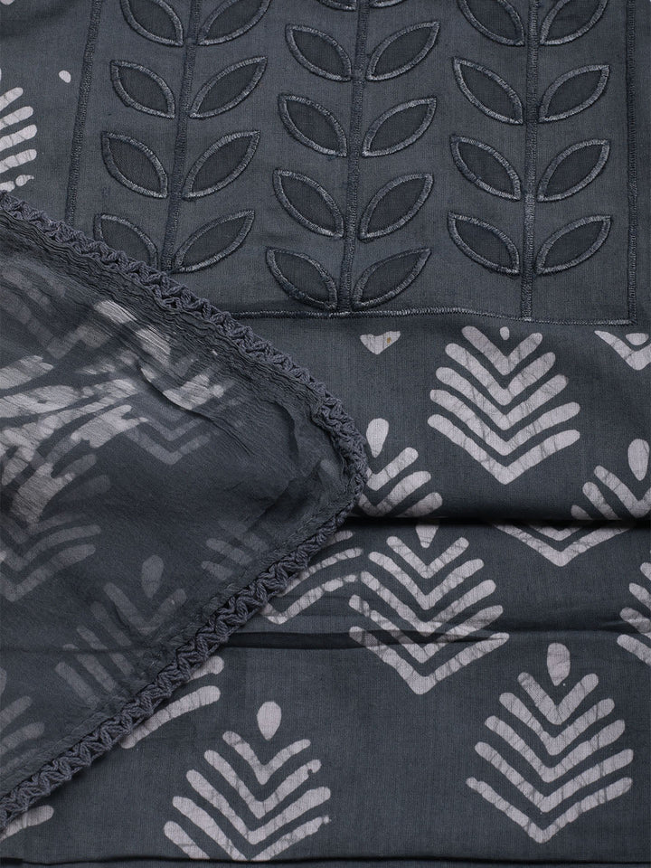 Printed Cotton Blend Unstitched Kurta With Pant &amp; Dupatta