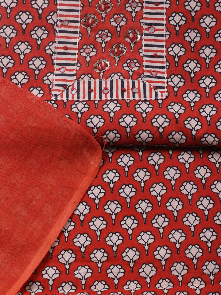Embroidered Cotton Blend Unstitched Suit With Pant &amp; Dupatta