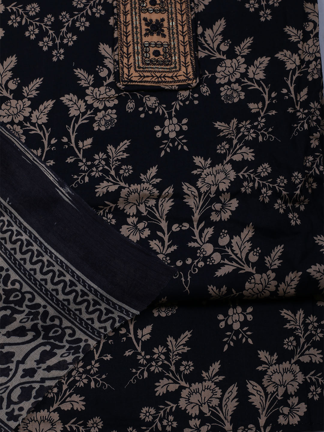 Printed Cotton Blend Unstitched Suit With Dupatta