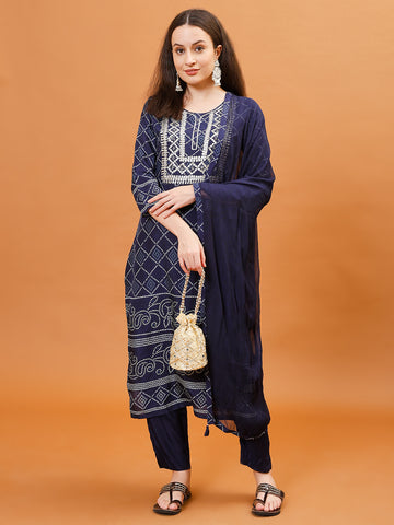 Gota Work Cotton Kurta With Pants & Dupatta