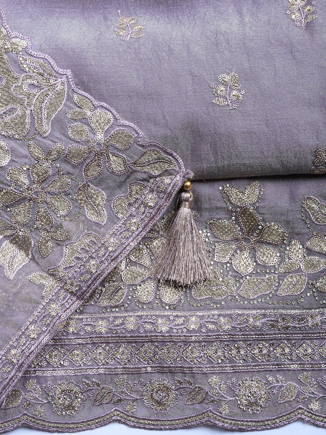 Embroidered Organza Unstitched Suit With Pant &amp; Dupatta