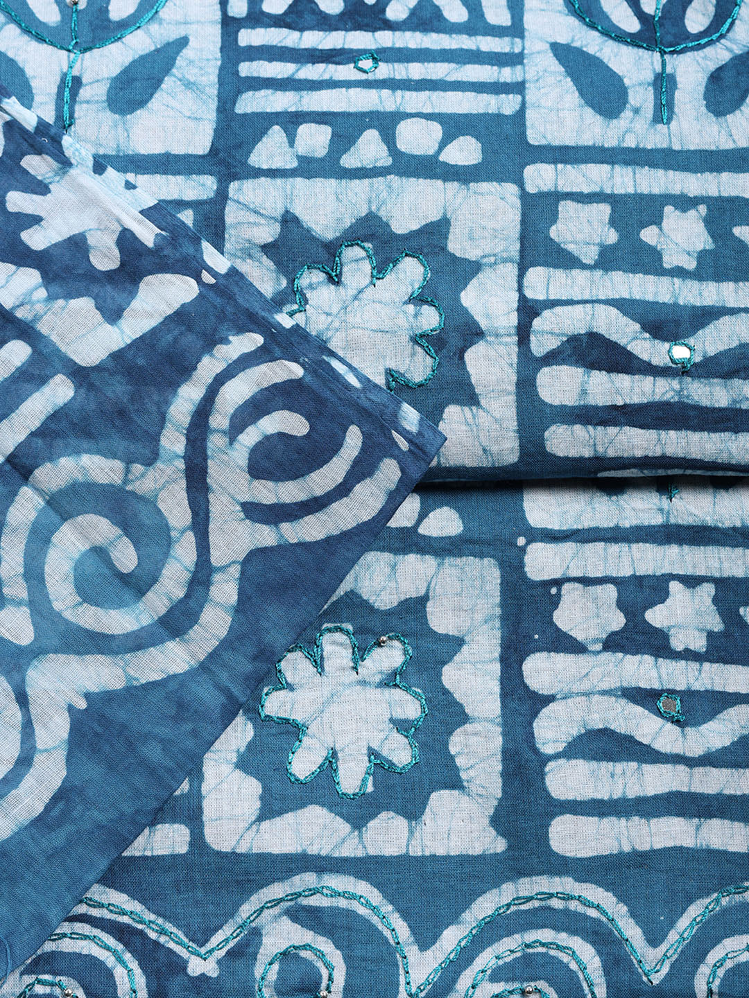 Printed Cotton Blend Unstitched Suit With Pant &amp; Dupatta