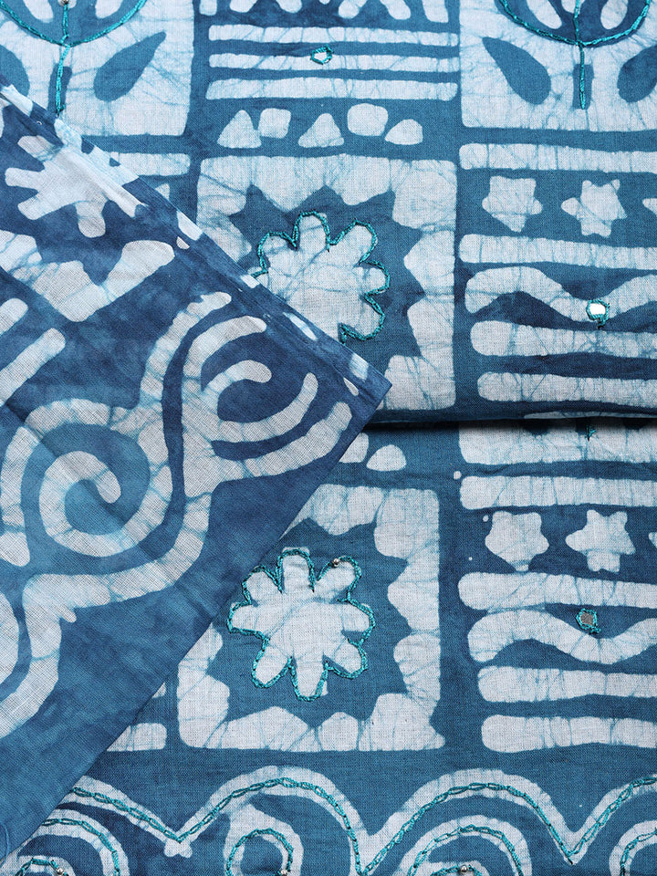 Printed Cotton Blend Unstitched Suit With Pant &amp; Dupatta