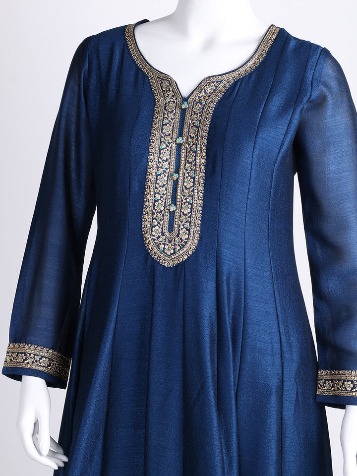 Embroidered Art Silk Kurta With Pant &amp; Dupatta