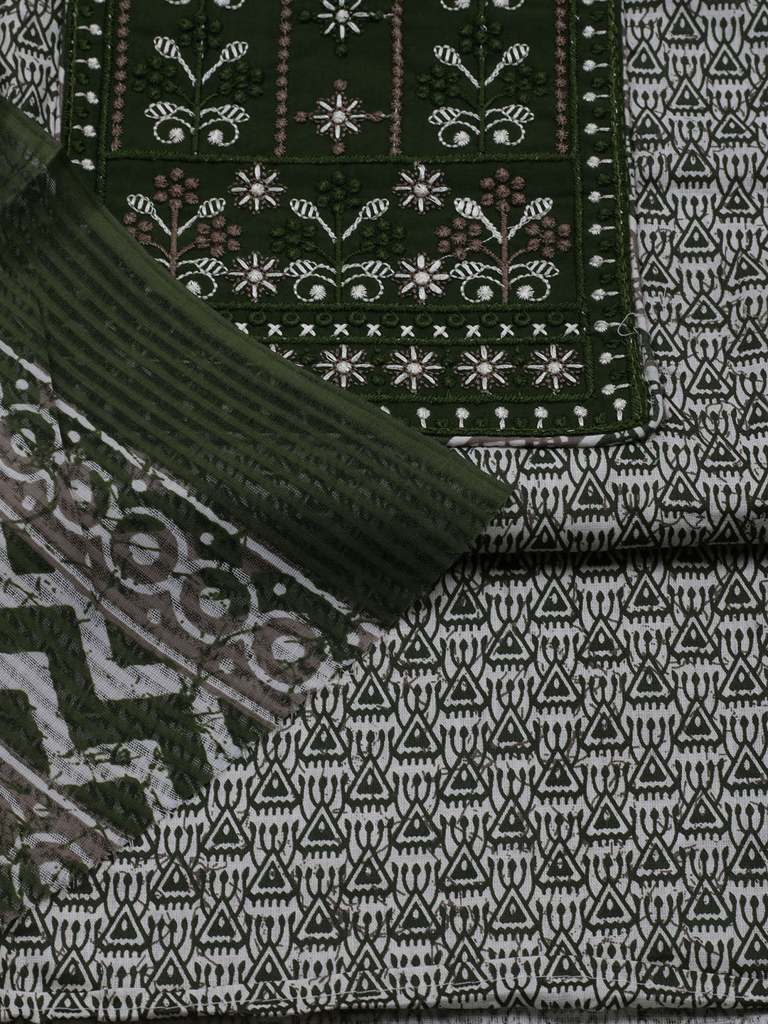 Printed Cotton Blend Unstitched Suit With Dupatta