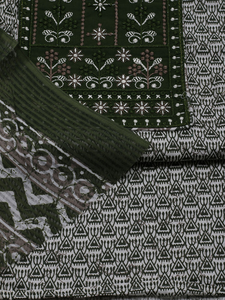 Printed Cotton Blend Unstitched Suit With Dupatta