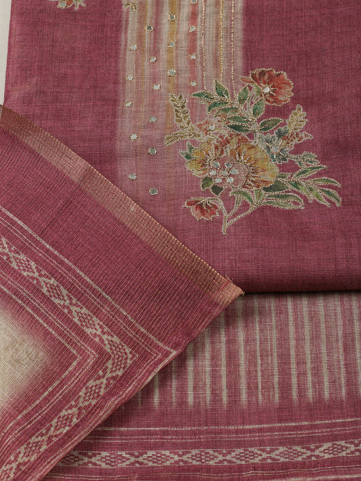 Embroidered Tissue Unstitched Suit With Pant &amp; Dupatta