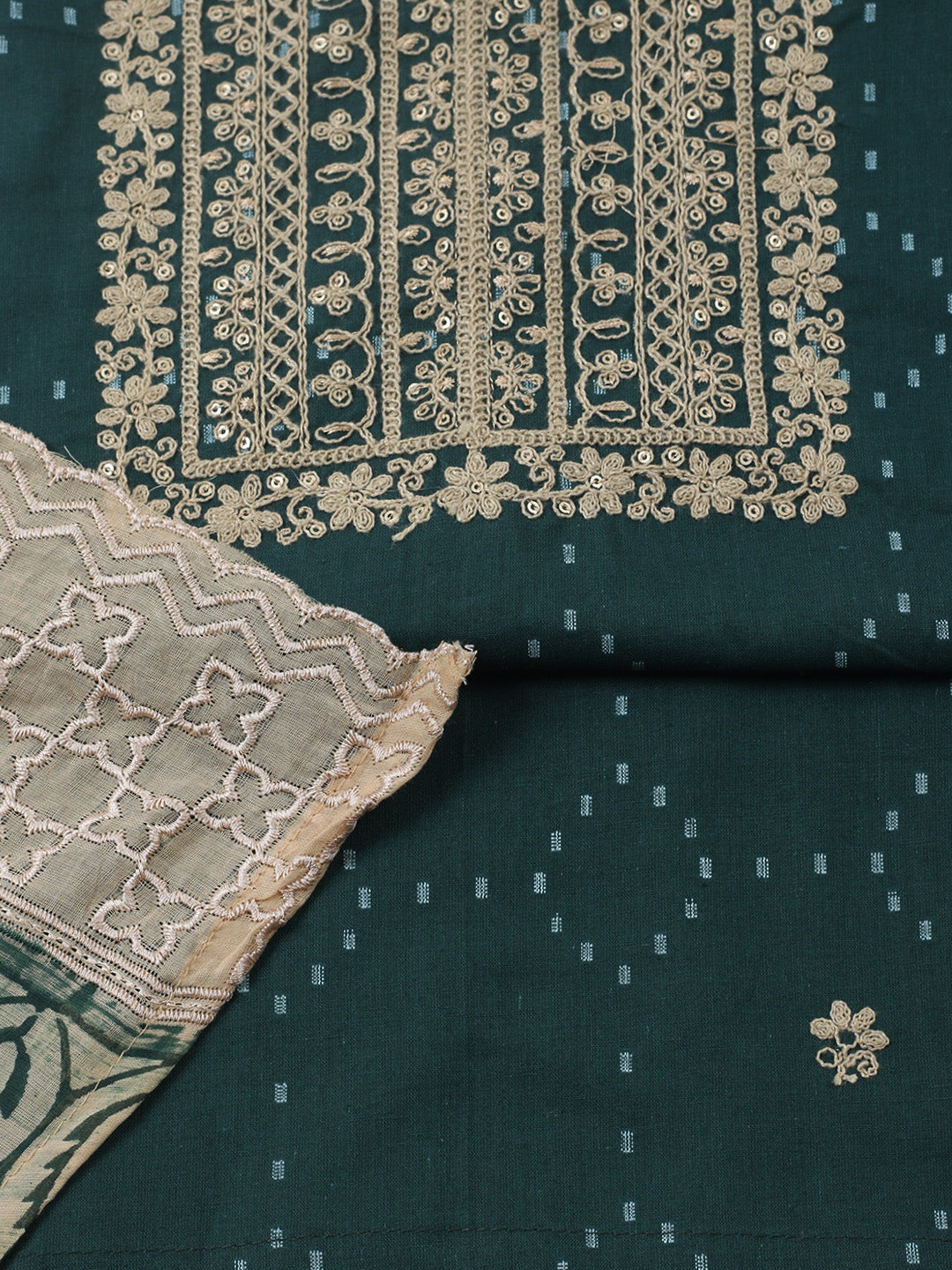 Embroidered Cotton Blend Unstitched Suit With Pant &amp; Dupatta