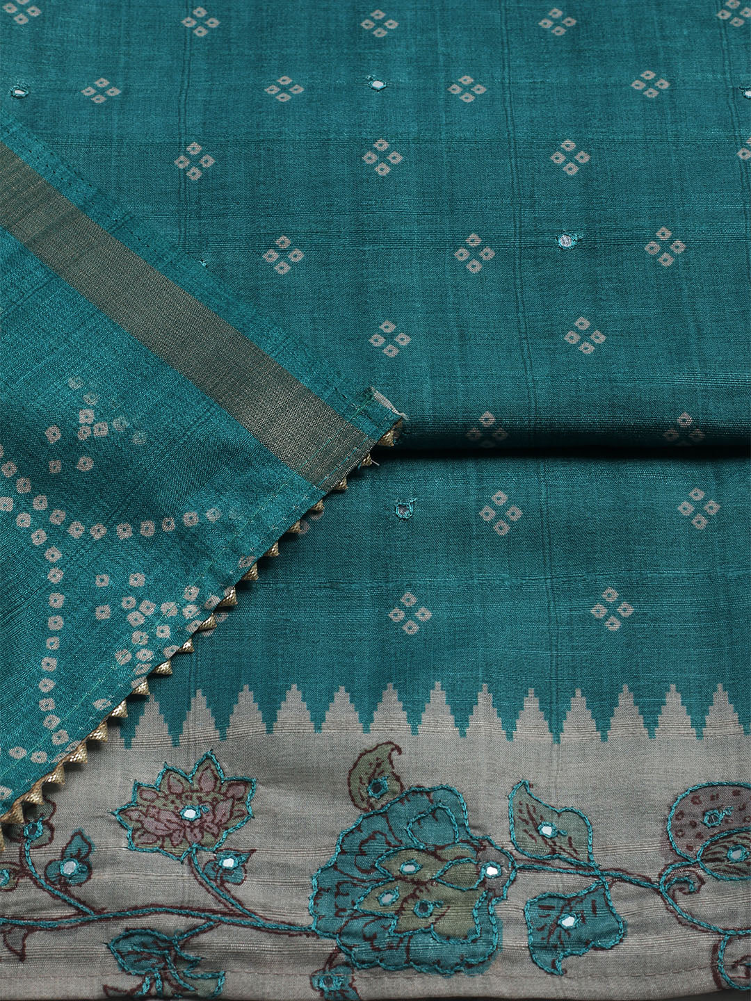 Embroidered Tussar Unstitched Suit With Dupatta