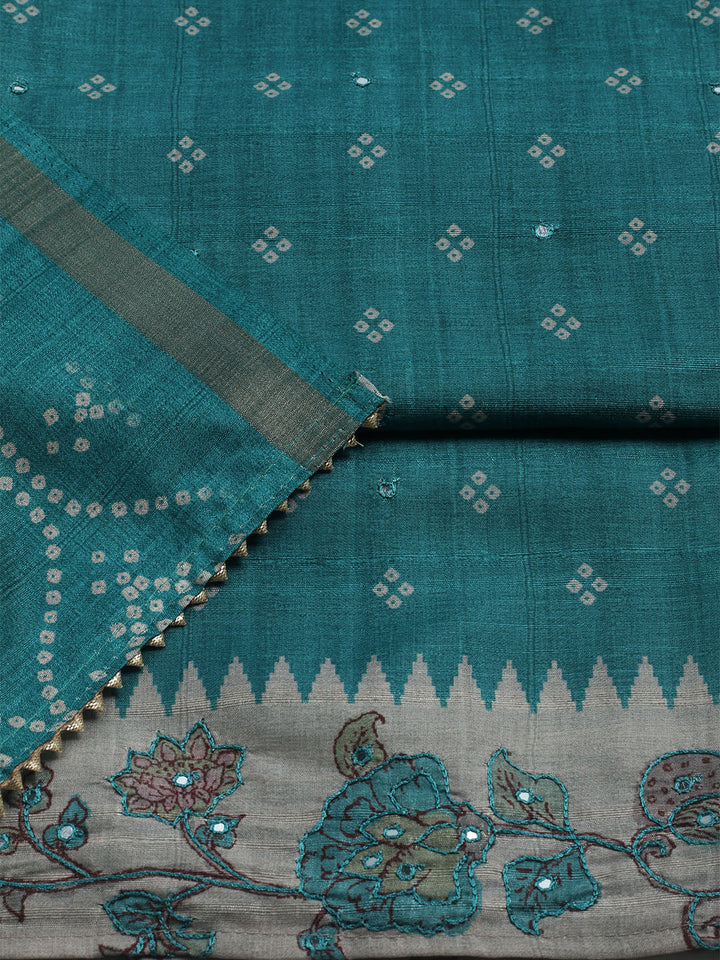 Embroidered Tussar Unstitched Suit With Dupatta