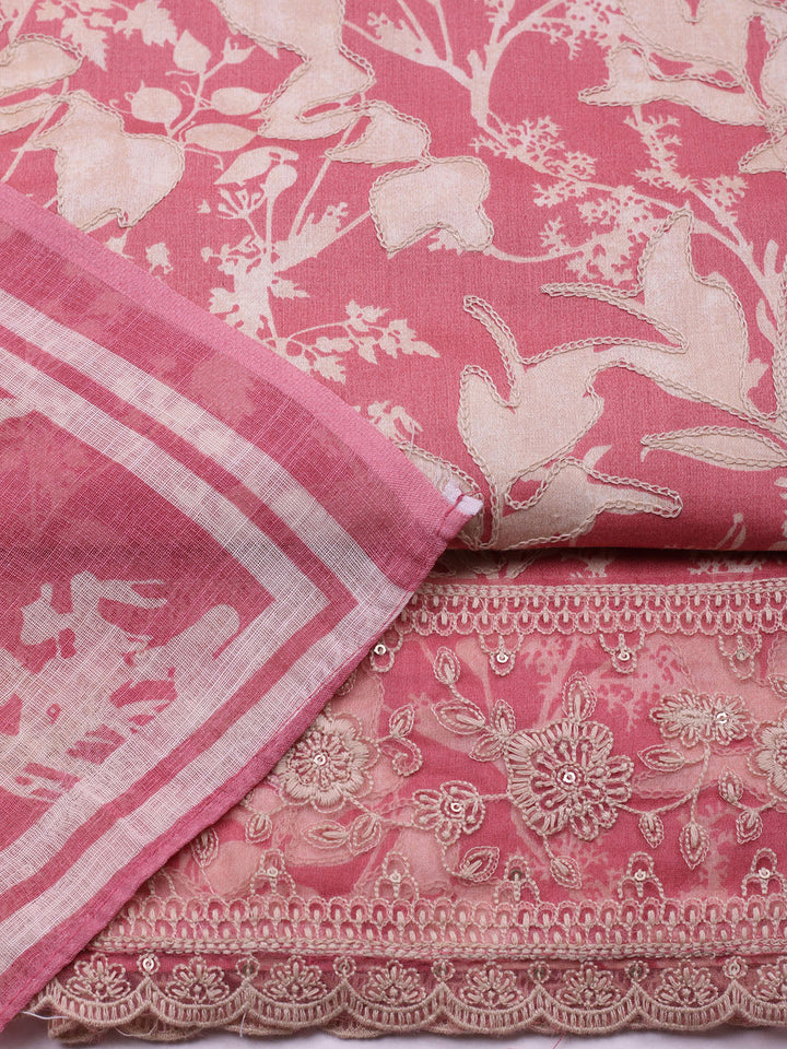 Embroidered Cotton Blend Unstitched Suit With Pant &amp; Dupatta