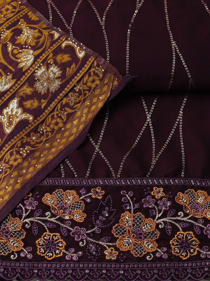 Embroidered Georgette Unstitched Suit With Pant &amp; Dupatta