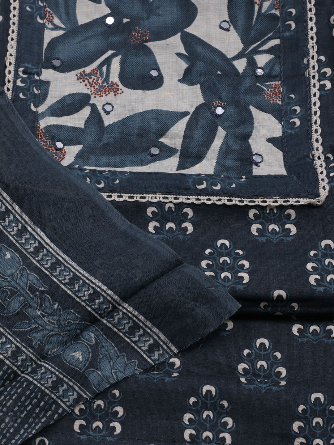 Printed Cotton Blend Unstitched Suit With Dupatta