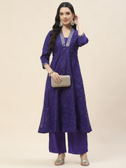 Neck Patti Chanderi Kurta With Pants