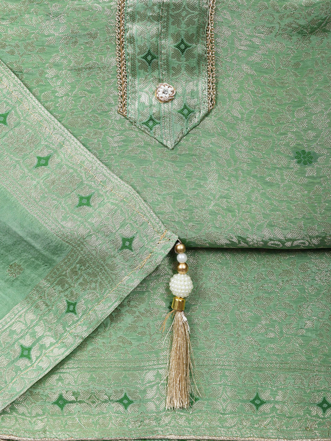 Embroidered Chanderi Unstitched Suit With Pant &amp; Dupatta