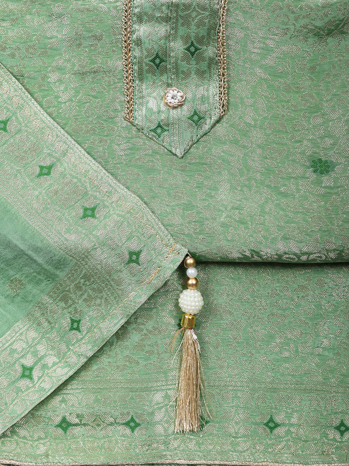 Embroidered Chanderi Unstitched Suit With Pant &amp; Dupatta