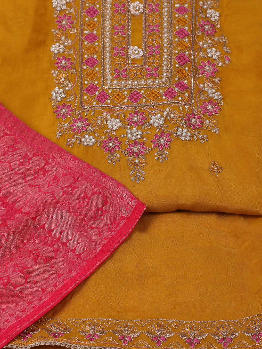 Neck Embroidered Organza Unstitched Suit Piece With Dupatta