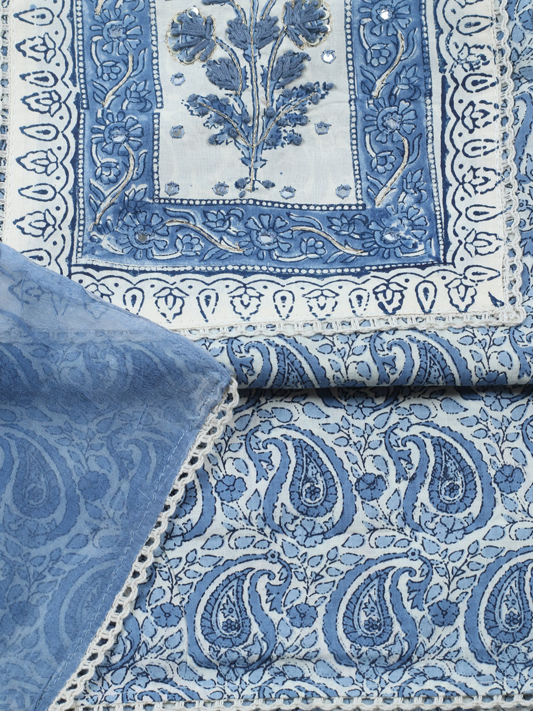 Embroidered Cotton Blend Unstitched Suit With Pant &amp; Dupatta