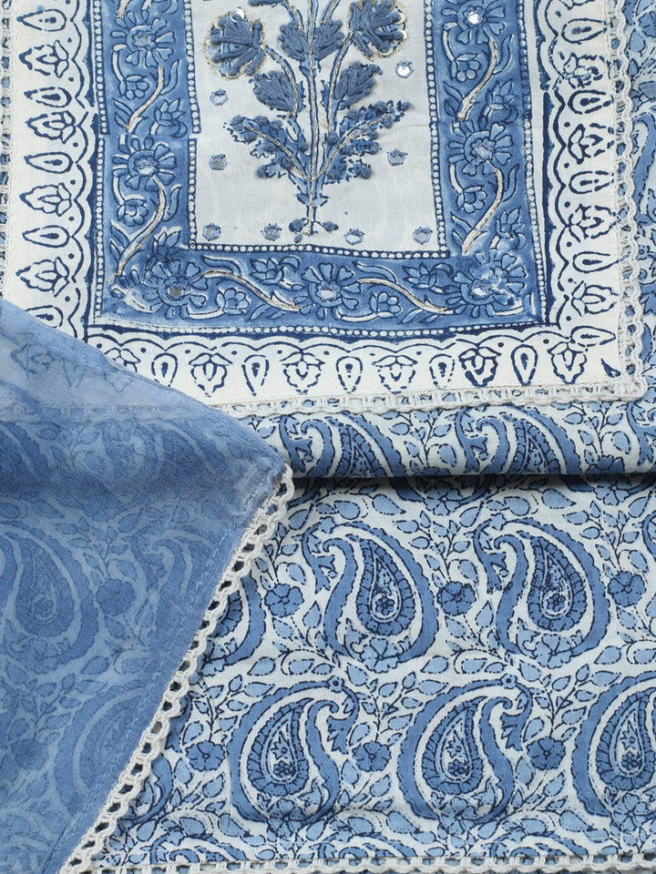 Embroidered Cotton Blend Unstitched Suit With Pant &amp; Dupatta