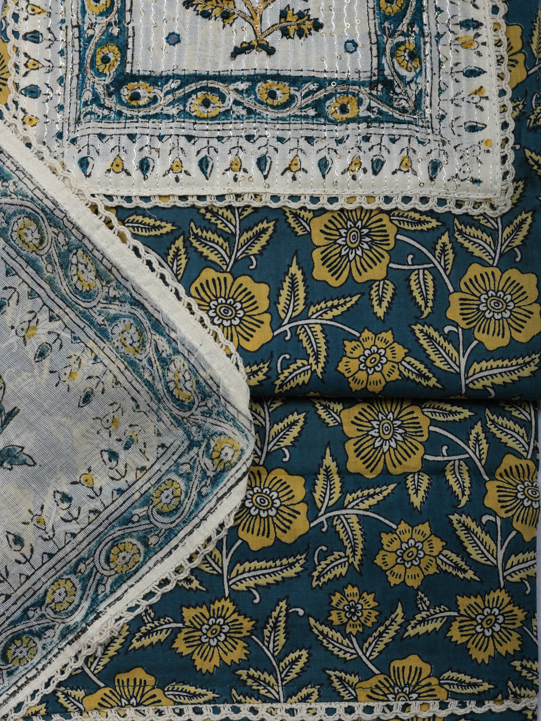Embroidered Cotton Blend Unstitched Suit With Pant &amp; Dupatta