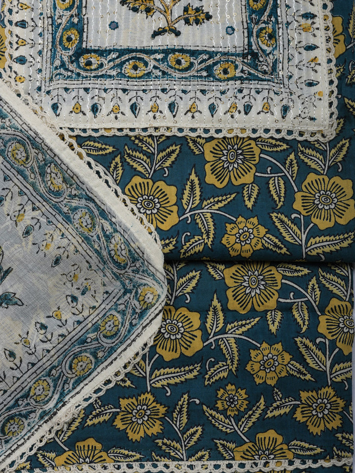 Embroidered Cotton Blend Unstitched Suit With Pant &amp; Dupatta