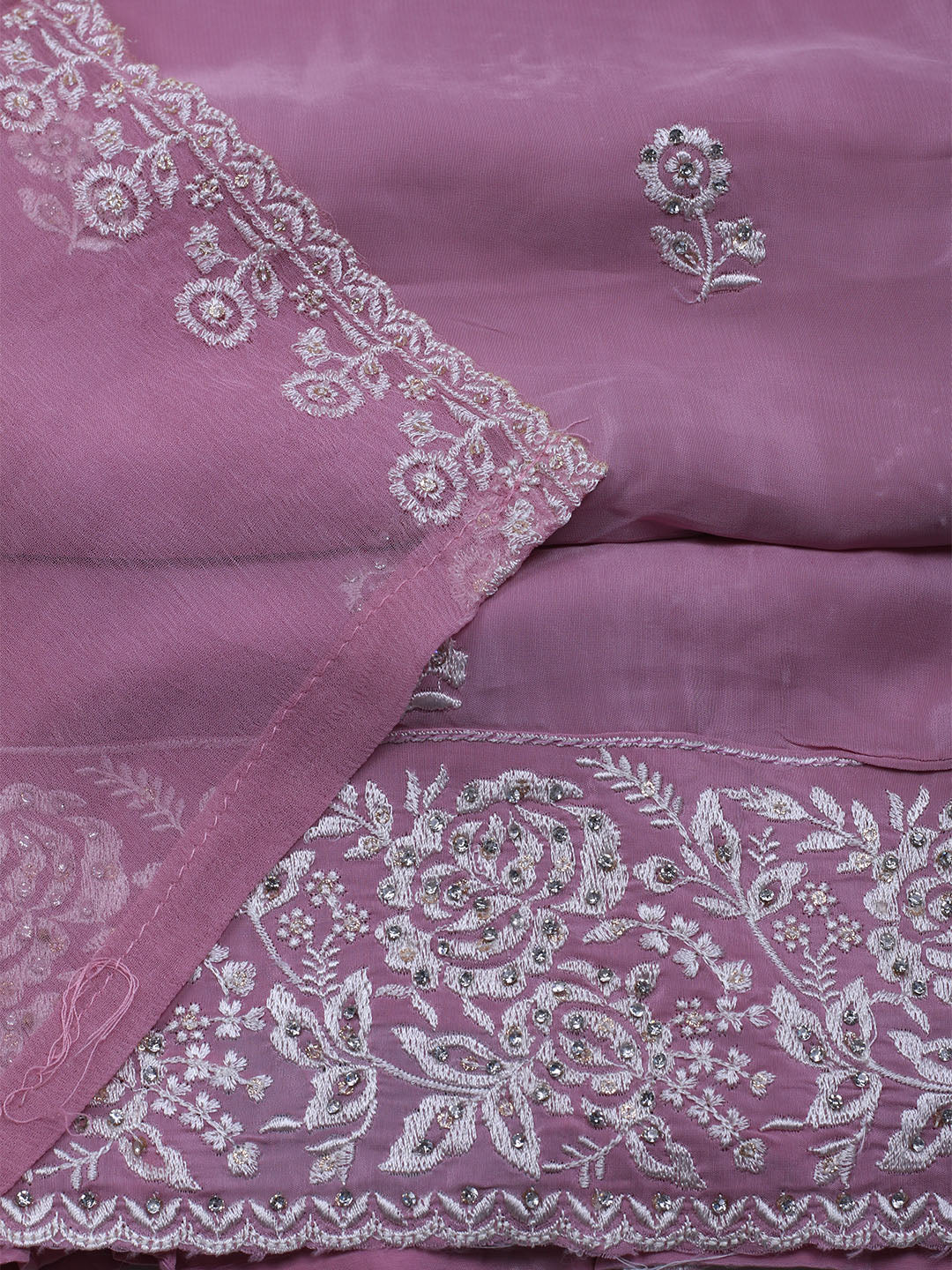 Embroidered Crepe Unstitched Suit With Dupatta