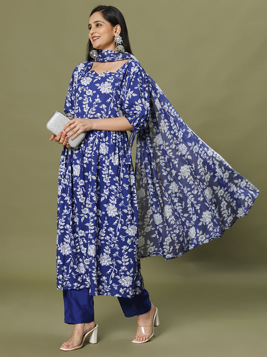 Printed Cotton Blend Kurta With Pant & Dupatta