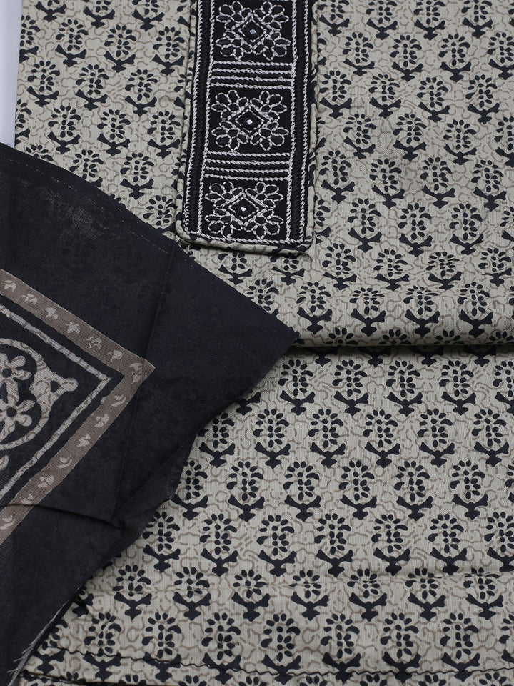 Patch Neck Cotton Blend Unstitched Suit With Dupatta