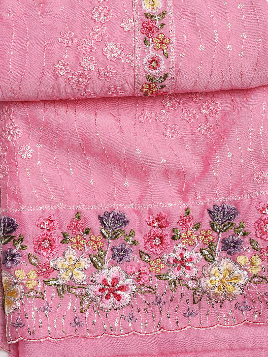 Embroidered Chinon Unstitched Suit With Dupatta