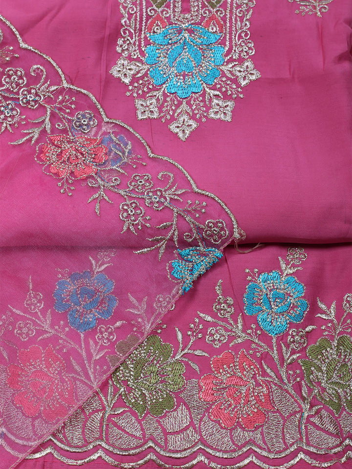 Embroidered Chanderi Unstitched Suit With Dupatta
