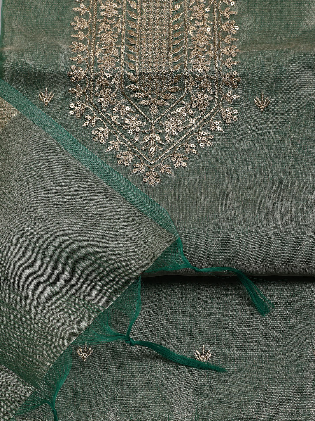 Neck Embroidered Tissue Unstitched Suit With Dupatta