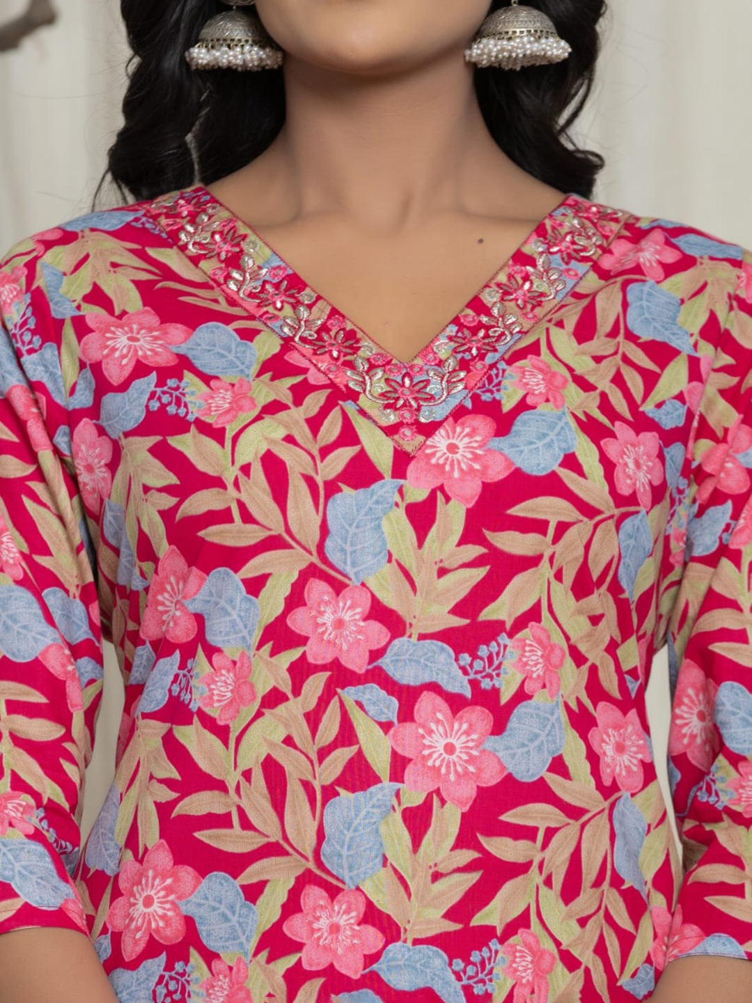 Printed Cotton Blend Kurta With Pants & Dupatta