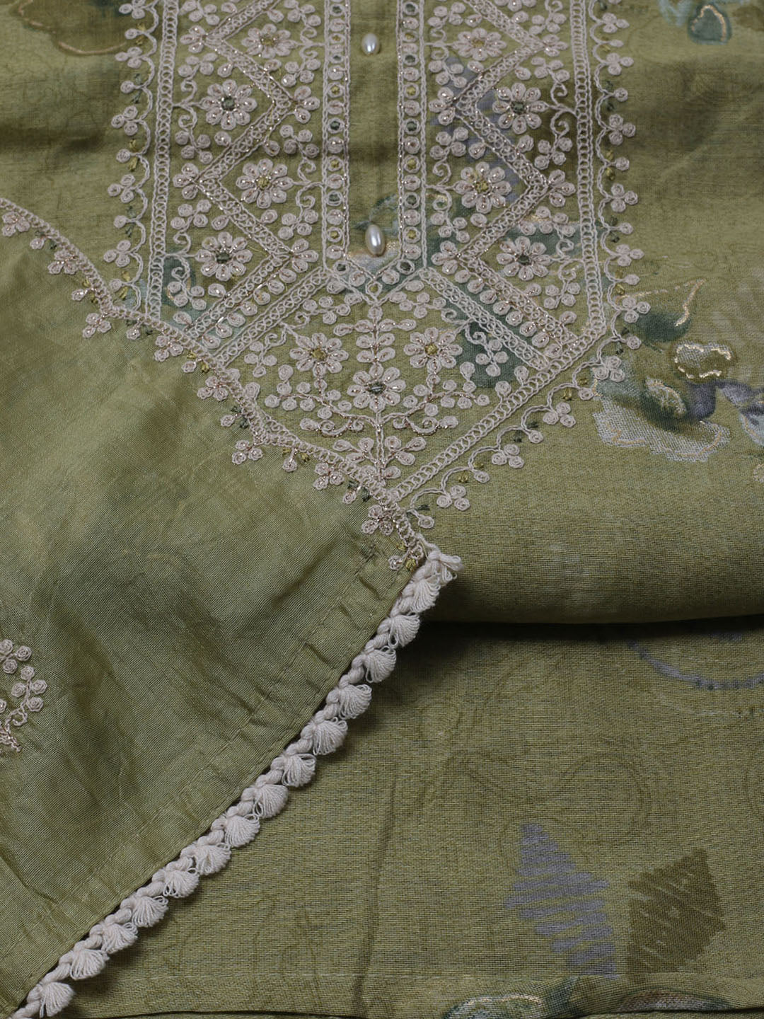Neck Embroidered Chanderi Unstitched Suit With Dupatta