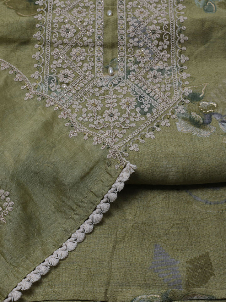 Neck Embroidered Chanderi Unstitched Suit With Dupatta