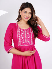 Neck Embroidery Rayon Kurta With Pants