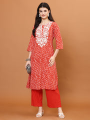 Resham Work Cotton Blend Kurti With Pants