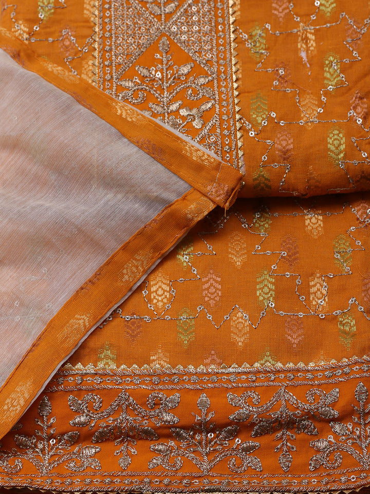 Neck Embroidered Cotton Blend Unstitched Suit With Dupatta