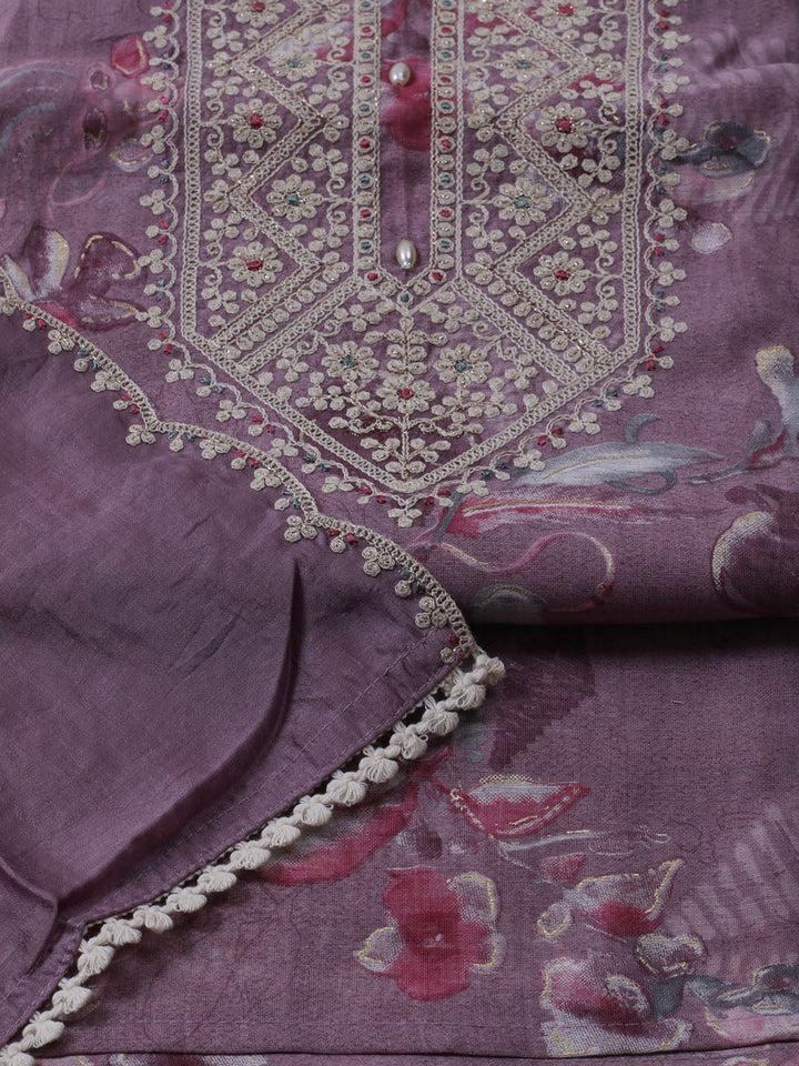 Neck Embroidered Chanderi Unstitched Suit With Dupatta