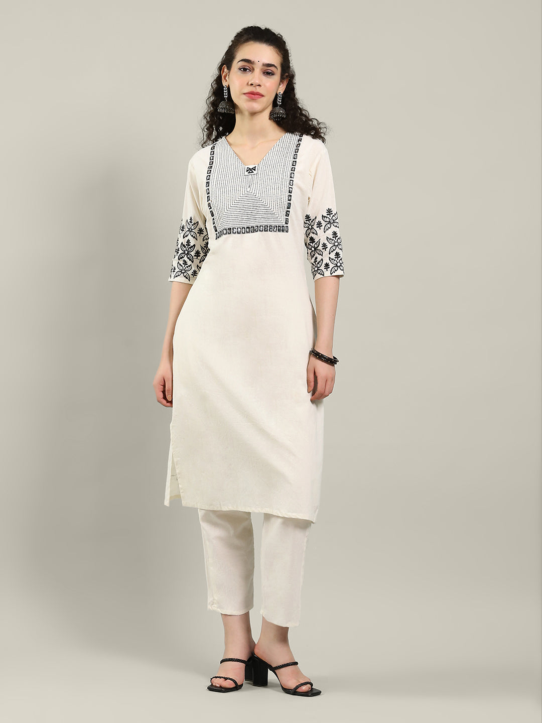 Printed Cotton Blend Kurta With Pants