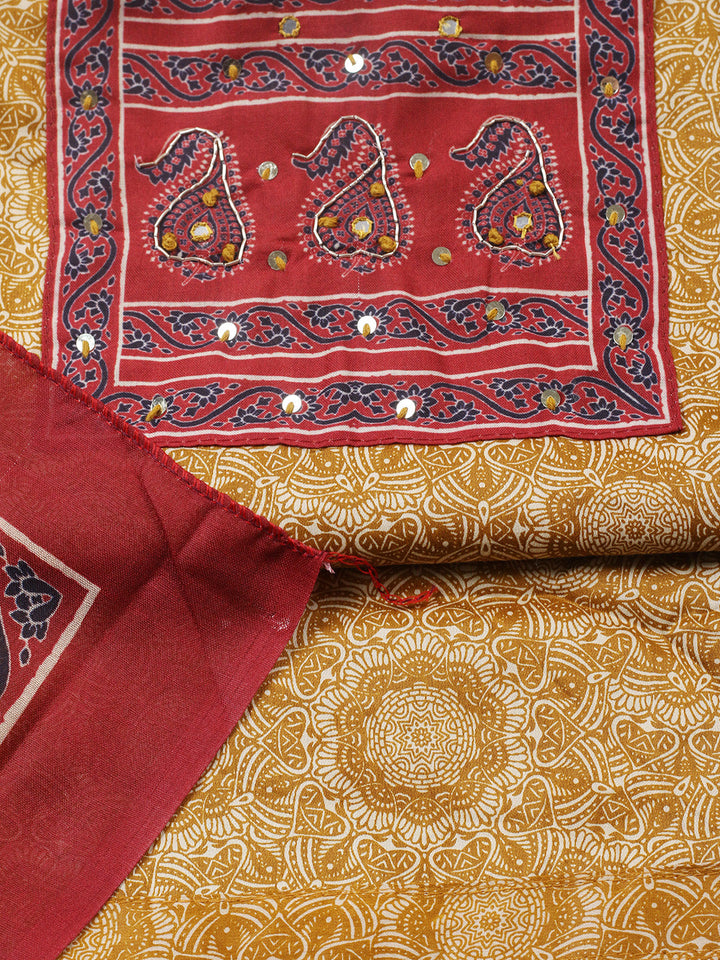 Printed Cotton Blend Unstitched Suit With Pant &amp; Dupatta