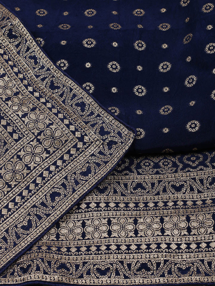 Embroidered Art Silk Unstitched Suit Piece With Dupatta
