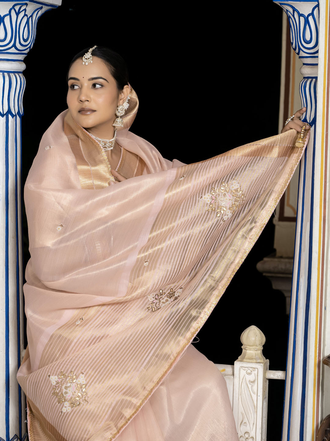 Embroidered Linen Blend Saree