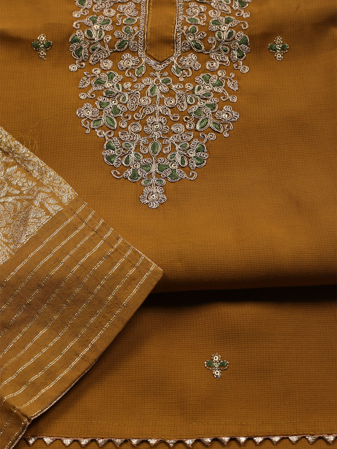 Neck Embroidered Cotton Blend Unstitched Suit With Dupatta