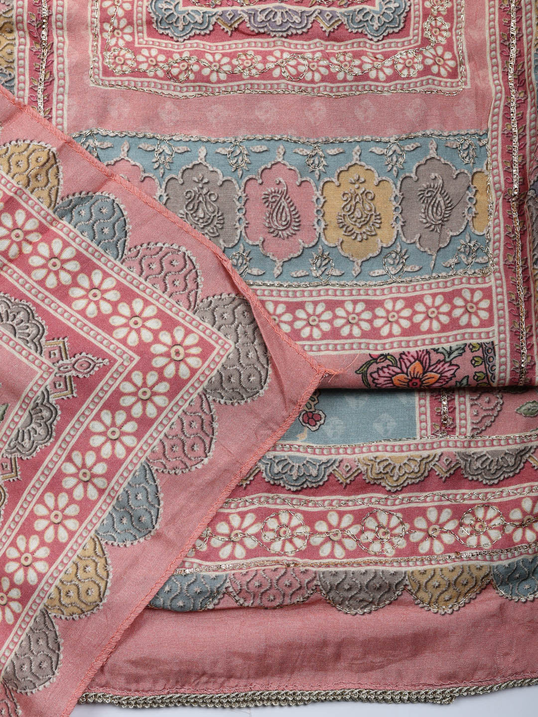 Embroidered Muslin Unstitched Suit With Pant &amp; Dupatta