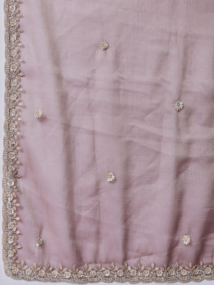 Sequin &amp; Pearl Embroidered Tissue Saree